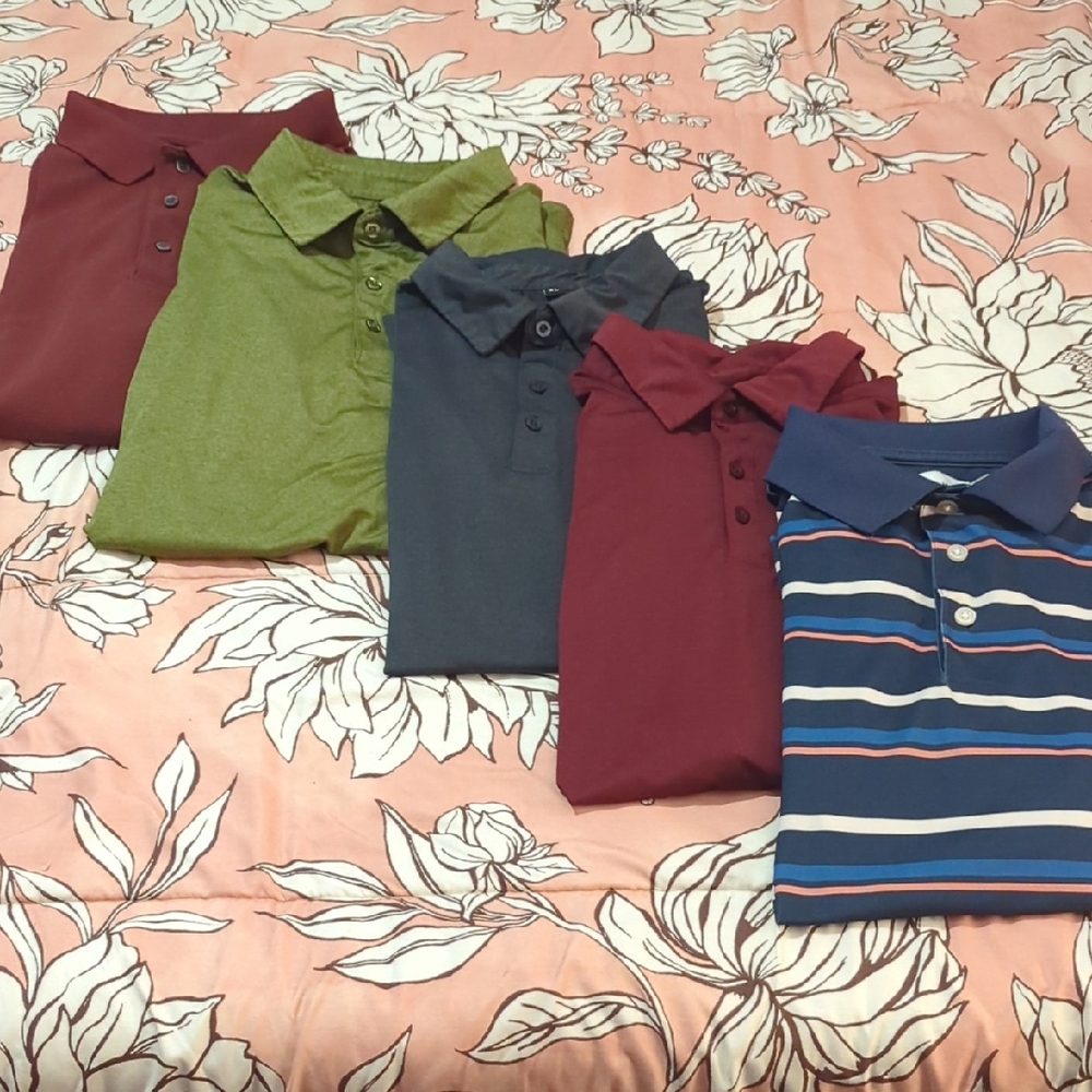 Men's XL Polo Shirt Set (5)- Red, Green, Gray, Burgundy, Striped